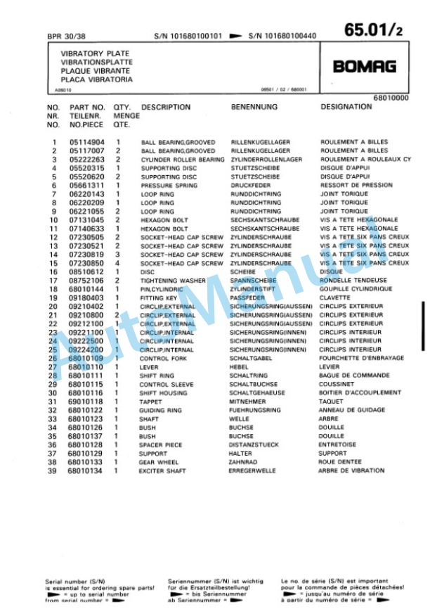 Bomag BPR 30-38 Vibratory Plate Compactor Spare Parts Catalogue 00813346 5 Bomag BPR 30-38 Vibratory Plate Compactor Spare Parts Catalogue 00813346-5