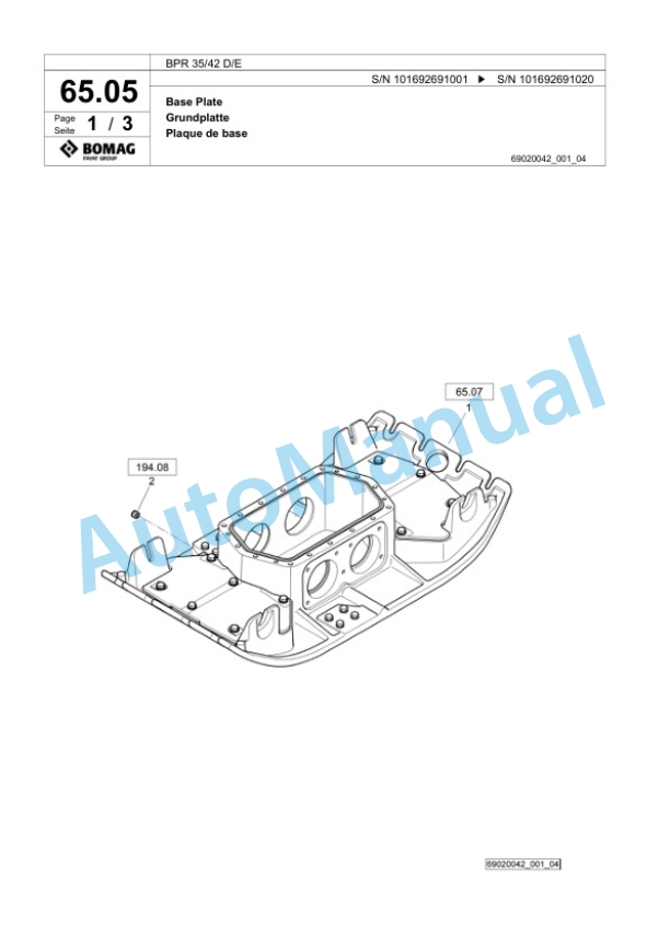 Bomag BPR 35-42 D-E Vibratory Plate Compactor Spare Parts Catalogue 00824771 3 Bomag BPR 35-42 D-E Vibratory Plate Compactor Spare Parts Catalogue 00824771-3