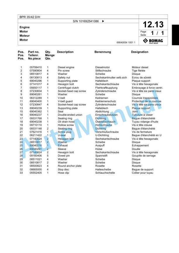 Bomag BPR 35-42 D-H Vibratory Plate Compactor Spare Parts Catalogue 00824311 2 Bomag BPR 35-42 D-H Vibratory Plate Compactor Spare Parts Catalogue 00824311-2