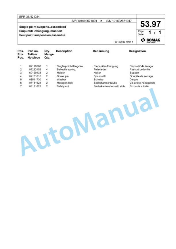 Bomag BPR 35-42 D-H Vibratory Plate Compactor Spare Parts Catalogue 00824767 3 Bomag BPR 35-42 D-H Vibratory Plate Compactor Spare Parts Catalogue 00824767-3