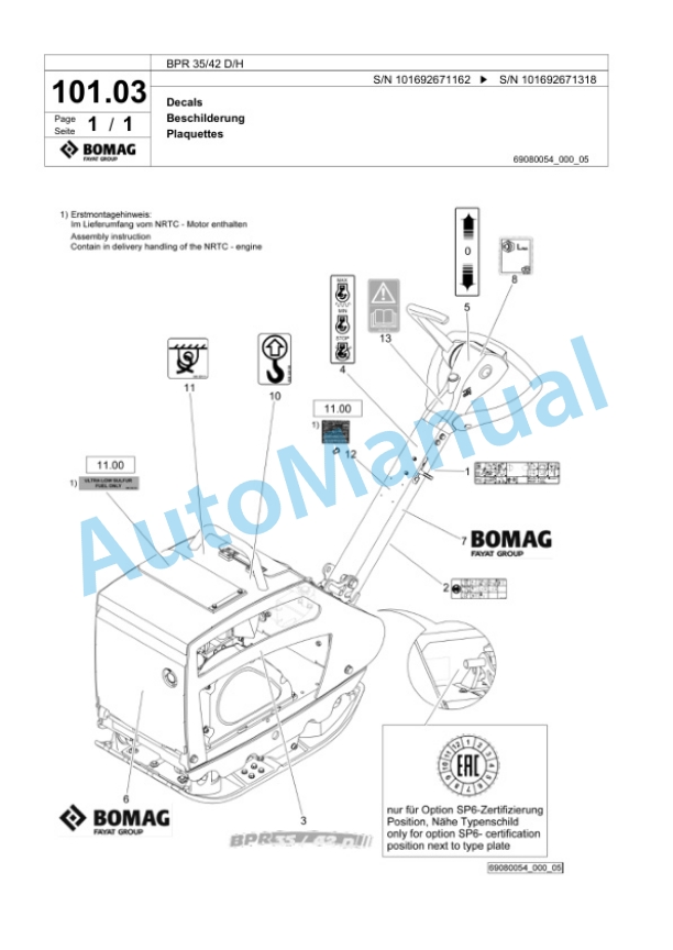 Bomag BPR 35-42 D-H Vibratory Plate Compactor Spare Parts Catalogue 00824767 5 Bomag BPR 35-42 D-H Vibratory Plate Compactor Spare Parts Catalogue 00824767-5