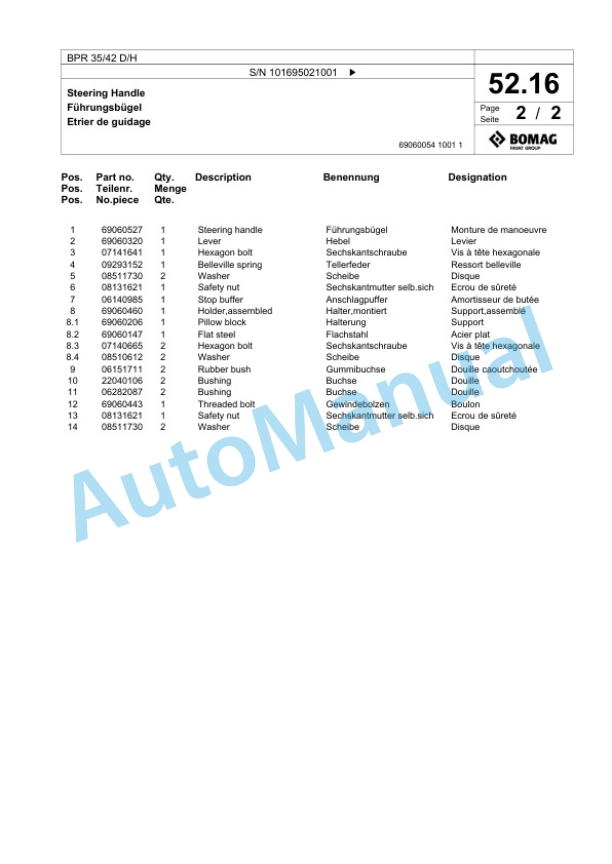 Bomag BPR 35-42 D-H Vibratory Plate Compactor Spare Parts Catalogue 00825527 3 Bomag BPR 35-42 D-H Vibratory Plate Compactor Spare Parts Catalogue 00825527-3