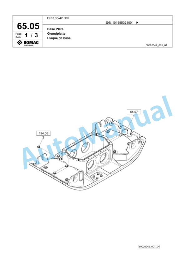Bomag BPR 35-42 D-H Vibratory Plate Compactor Spare Parts Catalogue 00825527 4 Bomag BPR 35-42 D-H Vibratory Plate Compactor Spare Parts Catalogue 00825527-4