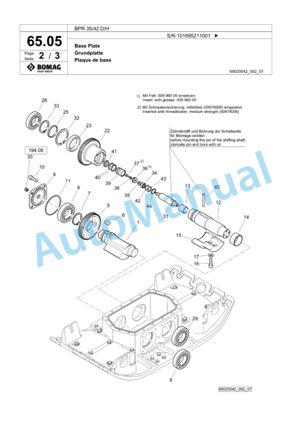 Bomag BPR 35-42 D-H Vibratory Plate Compactor Spare Parts Catalogue 00825805 4 Bomag BPR 35-42 D-H Vibratory Plate Compactor Spare Parts Catalogue 00825805-4