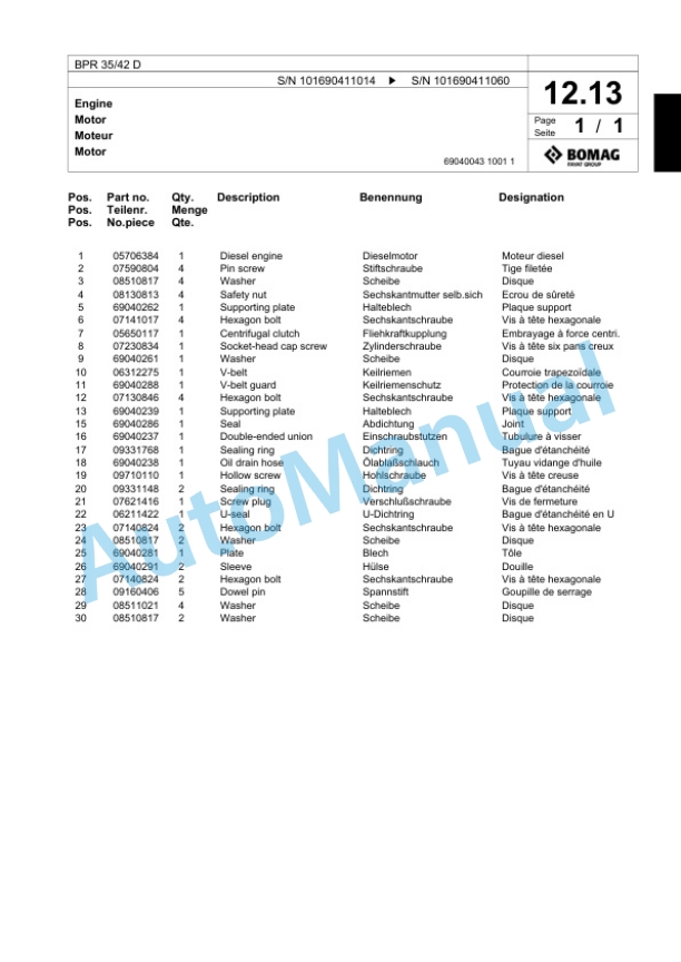 Bomag BPR 35-42 D Vibratory Plate Compactor Spare Parts Catalogue 00818085 2 Bomag BPR 35-42 D Vibratory Plate Compactor Spare Parts Catalogue 00818085-2
