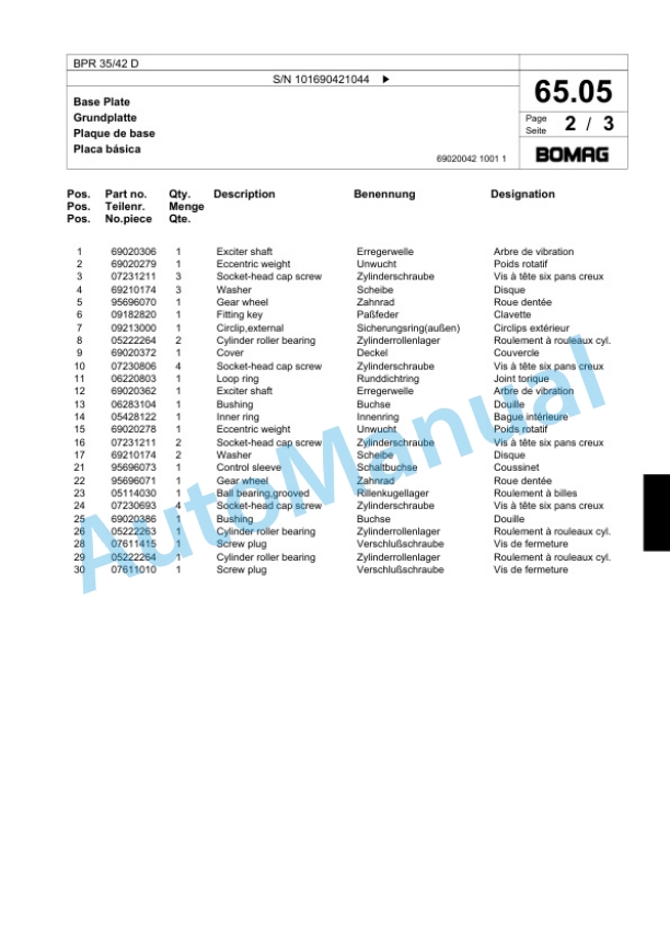 Bomag BPR 35-42 D Vibratory Plate Compactor Spare Parts Catalogue 00818087 3 Bomag BPR 35-42 D Vibratory Plate Compactor Spare Parts Catalogue 00818087-3
