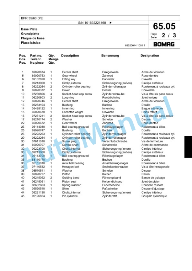 Bomag BPR 35-60 D-E Vibratory Plate Compactor Spare Parts Catalogue 00818763 3 Bomag BPR 35-60 D-E Vibratory Plate Compactor Spare Parts Catalogue 00818763-3