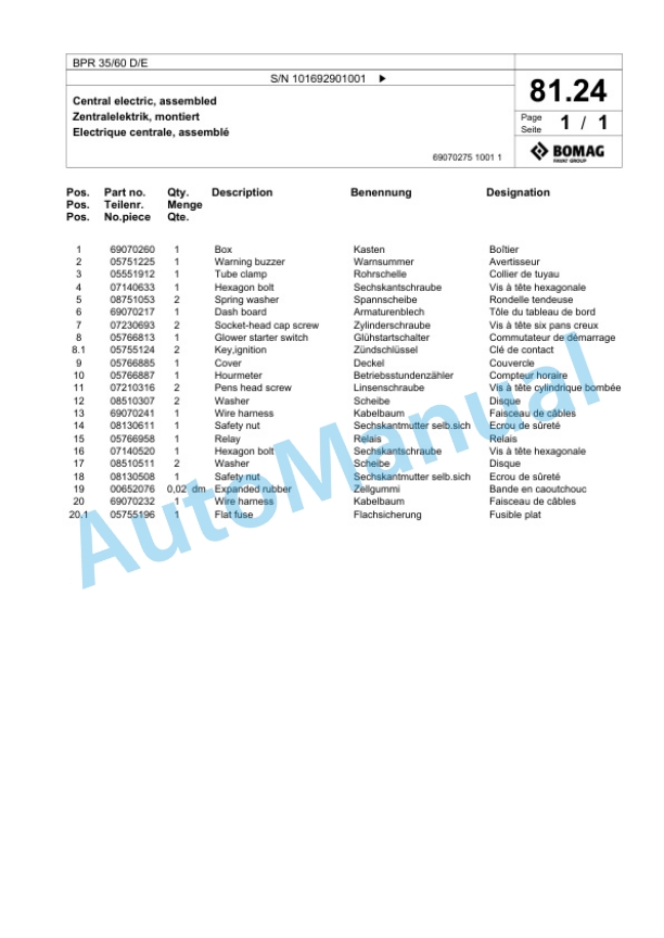 Bomag BPR 35-60 D-E Vibratory Plate Compactor Spare Parts Catalogue 00824773 4 Bomag BPR 35-60 D-E Vibratory Plate Compactor Spare Parts Catalogue 00824773-4