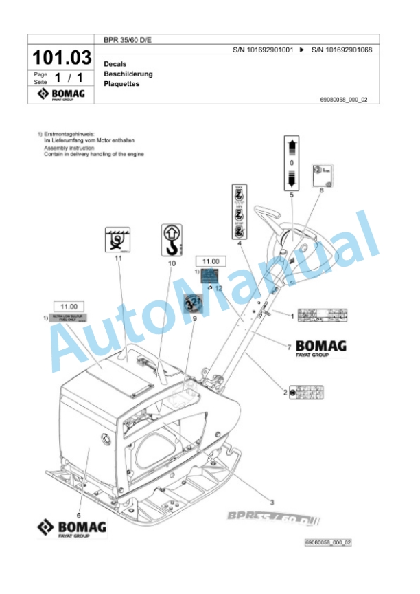 Bomag BPR 35-60 D-E Vibratory Plate Compactor Spare Parts Catalogue 00824773 5 Bomag BPR 35-60 D-E Vibratory Plate Compactor Spare Parts Catalogue 00824773-5