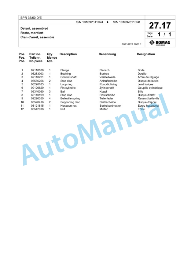 Bomag BPR 35-60 D-E Vibratory Plate Compactor Spare Parts Catalogue 00824793 2 Bomag BPR 35-60 D-E Vibratory Plate Compactor Spare Parts Catalogue 00824793-2