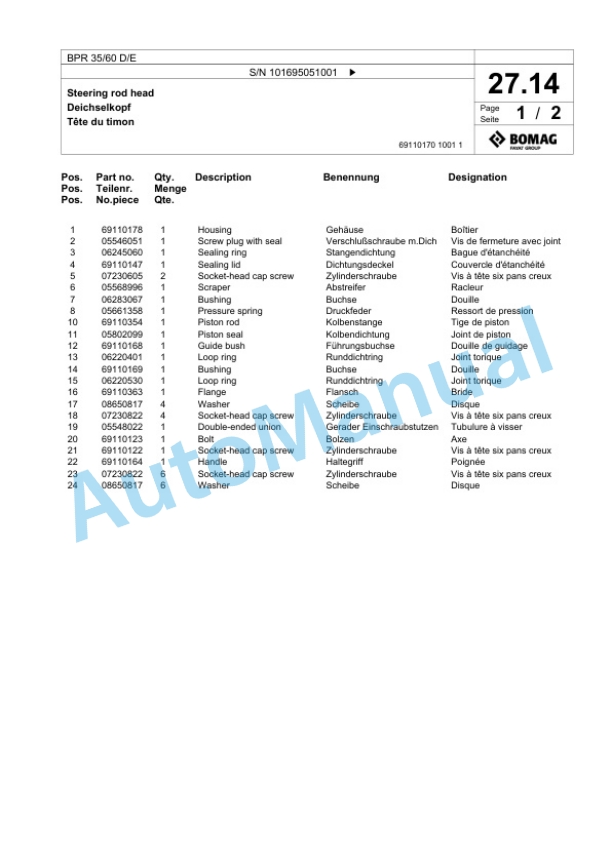Bomag BPR 35-60 D-E Vibratory Plate Compactor Spare Parts Catalogue 00825533 2 Bomag BPR 35-60 D-E Vibratory Plate Compactor Spare Parts Catalogue 00825533-2