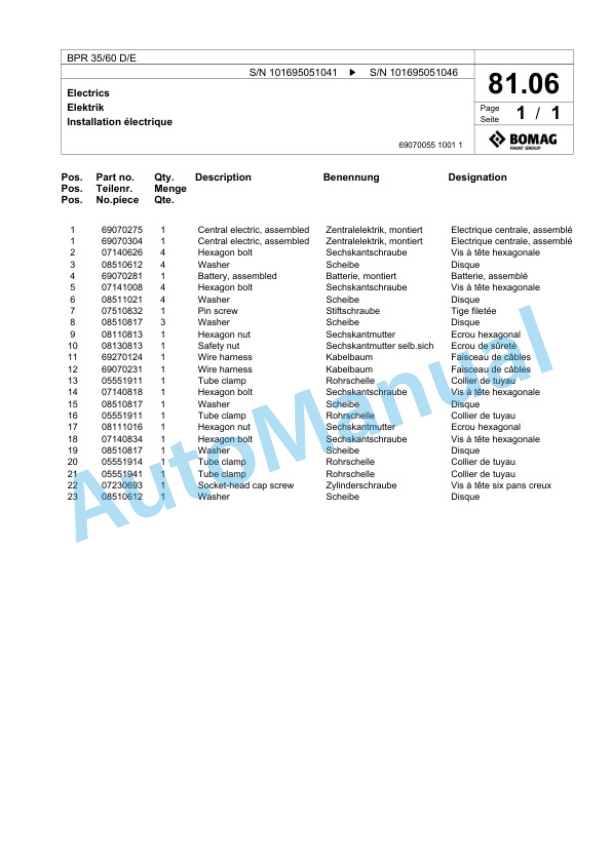 Bomag BPR 35-60 D-E Vibratory Plate Compactor Spare Parts Catalogue 00825533 4 Bomag BPR 35-60 D-E Vibratory Plate Compactor Spare Parts Catalogue 00825533-4