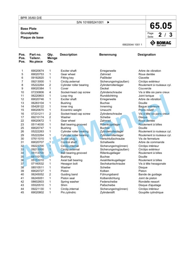 Bomag BPR 35-60 D-E Vibratory Plate Compactor Spare Parts Catalogue 00825785 3 Bomag BPR 35-60 D-E Vibratory Plate Compactor Spare Parts Catalogue 00825785-3