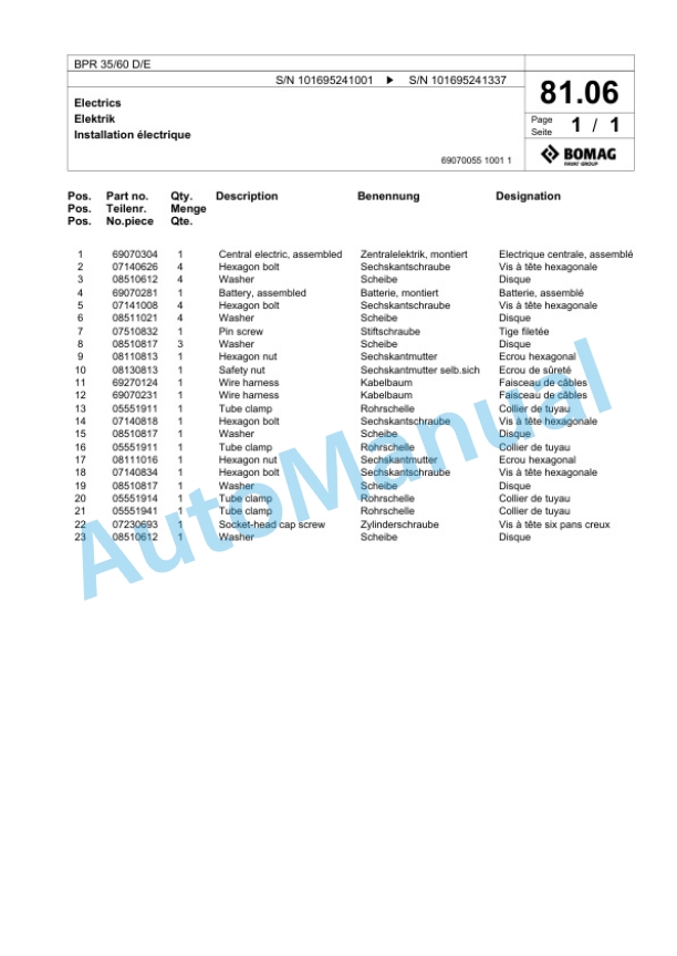 Bomag BPR 35-60 D-E Vibratory Plate Compactor Spare Parts Catalogue 00825785 4 Bomag BPR 35-60 D-E Vibratory Plate Compactor Spare Parts Catalogue 00825785-4