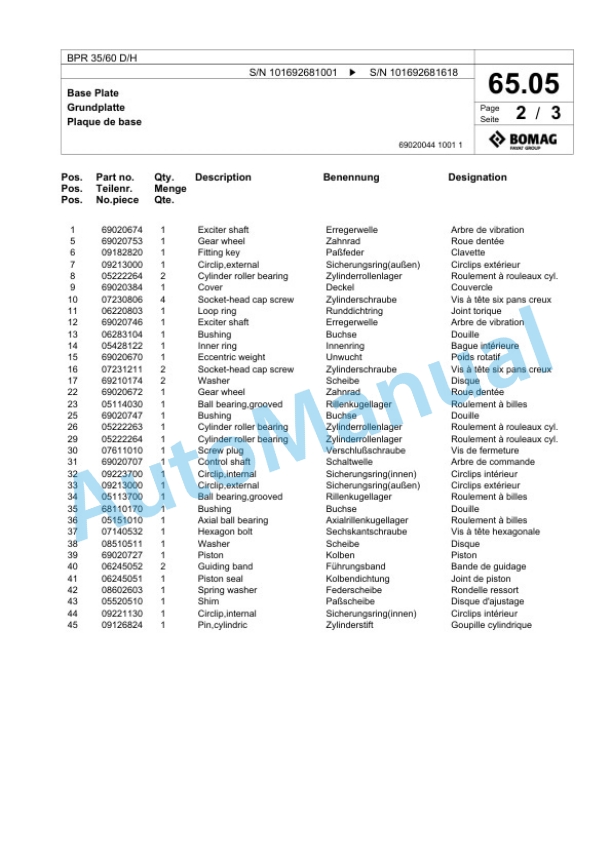 Bomag BPR 35-60 D-H Vibratory Plate Compactor Spare Parts Catalogue 00824769 3 Bomag BPR 35-60 D-H Vibratory Plate Compactor Spare Parts Catalogue 00824769-3