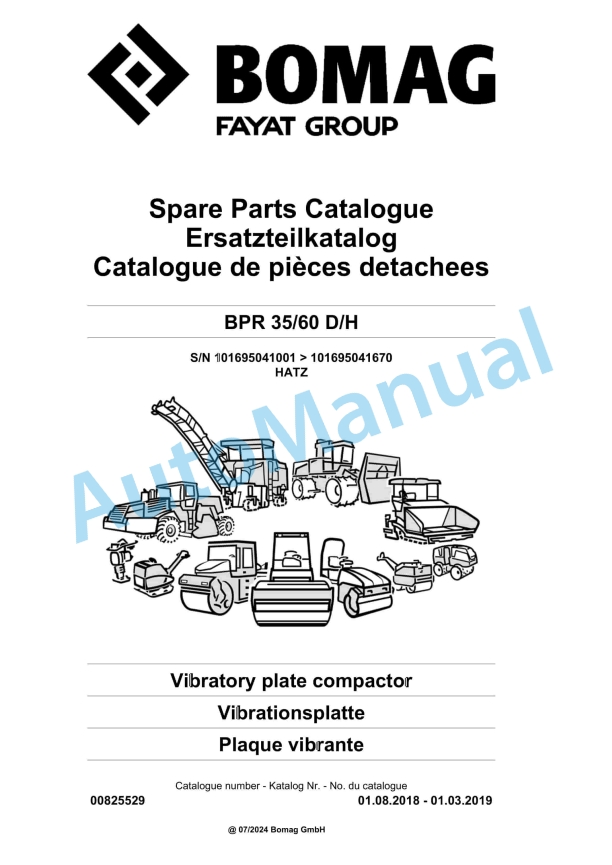 Bomag BPR 35-60 D-H Vibratory Plate Compactor Spare Parts Catalogue 00825529