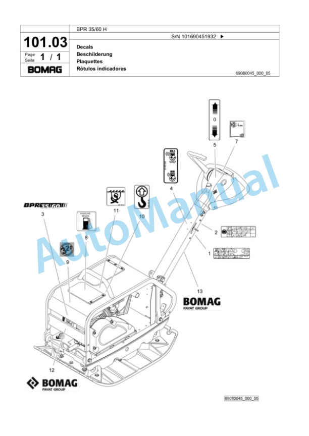Bomag BPR 35-60 H Vibratory Plate Compactor Spare Parts Catalogue 00824075 4 Bomag BPR 35-60 H Vibratory Plate Compactor Spare Parts Catalogue 00824075-4