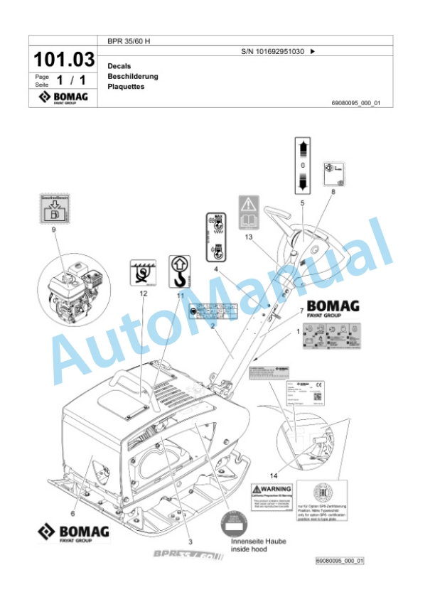 Bomag BPR 35-60 H Vibratory Plate Compactor Spare Parts Catalogue 00825521 3 Bomag BPR 35-60 H Vibratory Plate Compactor Spare Parts Catalogue 00825521-3