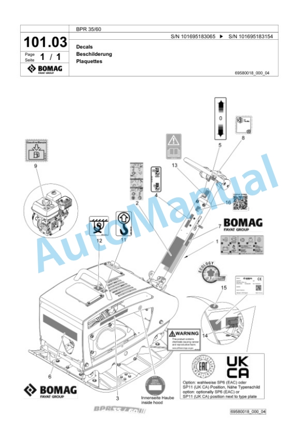 Bomag BPR 35-60 Vibratory Plate Compactor Spare Parts Catalogue 00825815 3 Bomag BPR 35-60 Vibratory Plate Compactor Spare Parts Catalogue 00825815-3