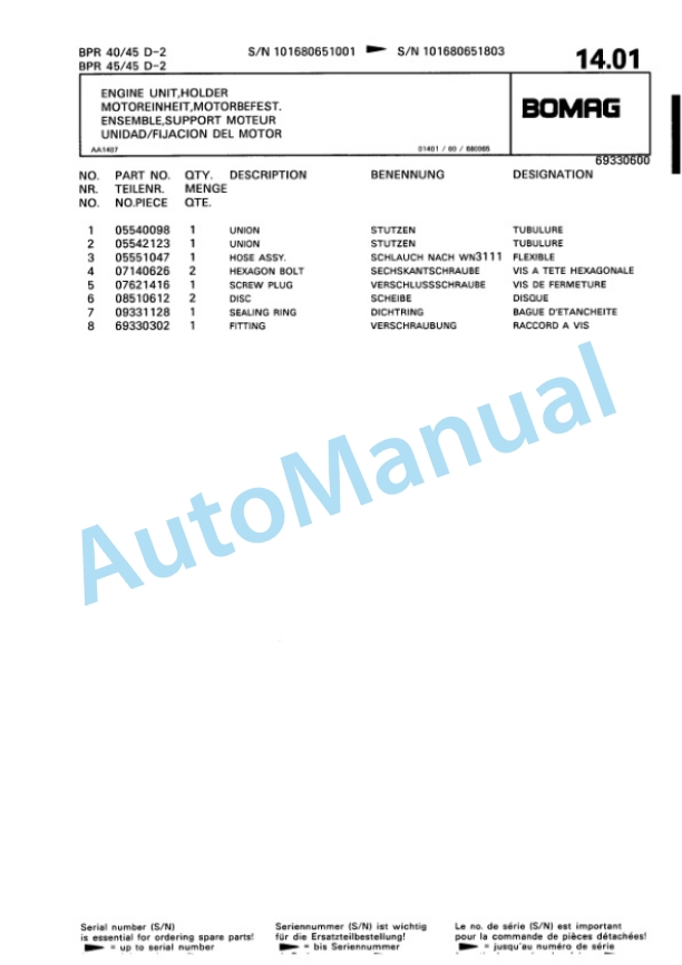 Bomag BPR 40-45 D-2, BPR 45-45 D-2 Vibratory Plate Compactor Spare Parts Catalogue 00810121 2 Bomag BPR 40-45 D-2, BPR 45-45 D-2 Vibratory Plate Compactor Spare Parts Catalogue 00810121-2