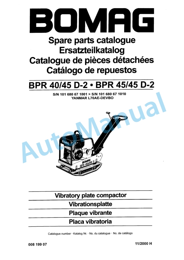 Bomag BPR 40-45 D-2, BPR 45-45 D-2 Vibratory Plate Compactor Spare Parts Catalogue 00819907 1 Bomag BPR 40-45 D-2, BPR 45-45 D-2 Vibratory Plate Compactor Spare Parts Catalogue 00819907
