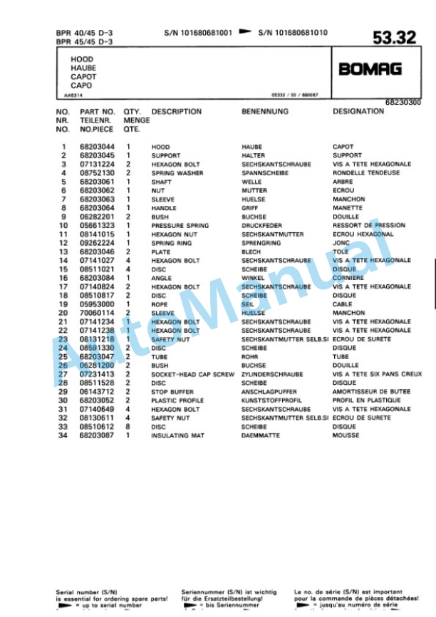 Bomag BPR 40-45 D-3, BPR 45-45 D-3 Vibratory Plate Compactor Spare Parts Catalogue 00811420 3 Bomag BPR 40-45 D-3, BPR 45-45 D-3 Vibratory Plate Compactor Spare Parts Catalogue 00811420-3