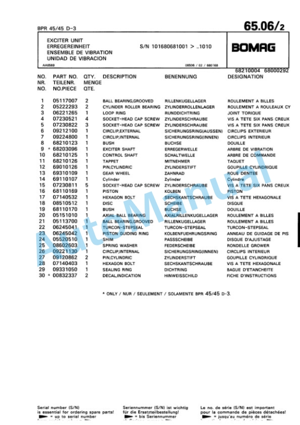 Bomag BPR 40-45 D-3, BPR 45-45 D-3 Vibratory Plate Compactor Spare Parts Catalogue 00811420 4 Bomag BPR 40-45 D-3, BPR 45-45 D-3 Vibratory Plate Compactor Spare Parts Catalogue 00811420-4