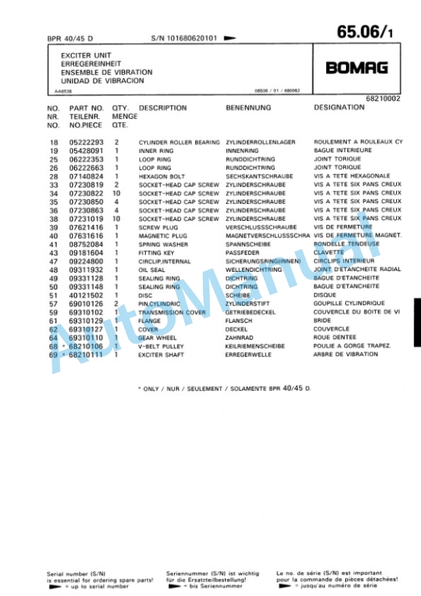 Bomag BPR 40-45 D, BPR 45-45 D Vibratory Plate Compactor Spare Parts Catalogue 00810215 3 Bomag BPR 40-45 D, BPR 45-45 D Vibratory Plate Compactor Spare Parts Catalogue 00810215-3
