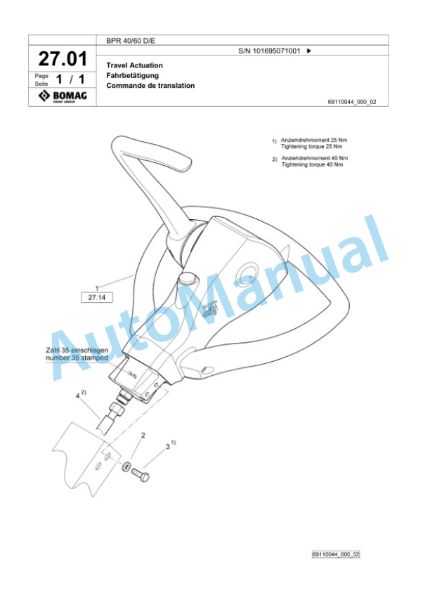 Bomag BPR 40-60 D-E Vibratory Plate Compactor Spare Parts Catalogue 00825545 2 Bomag BPR 40-60 D-E Vibratory Plate Compactor Spare Parts Catalogue 00825545-2
