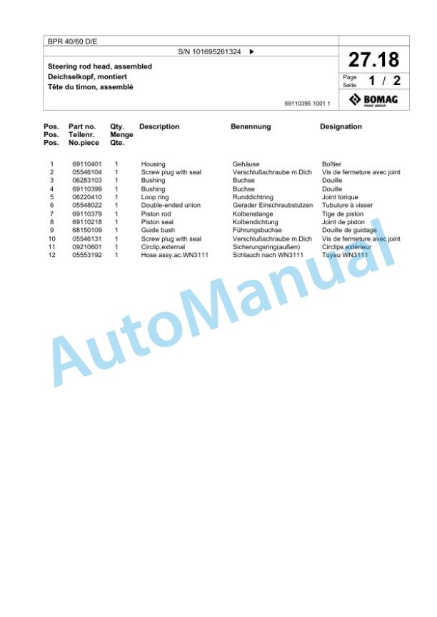 Bomag BPR 40-60 D-E Vibratory Plate Compactor Spare Parts Catalogue 00825811-2