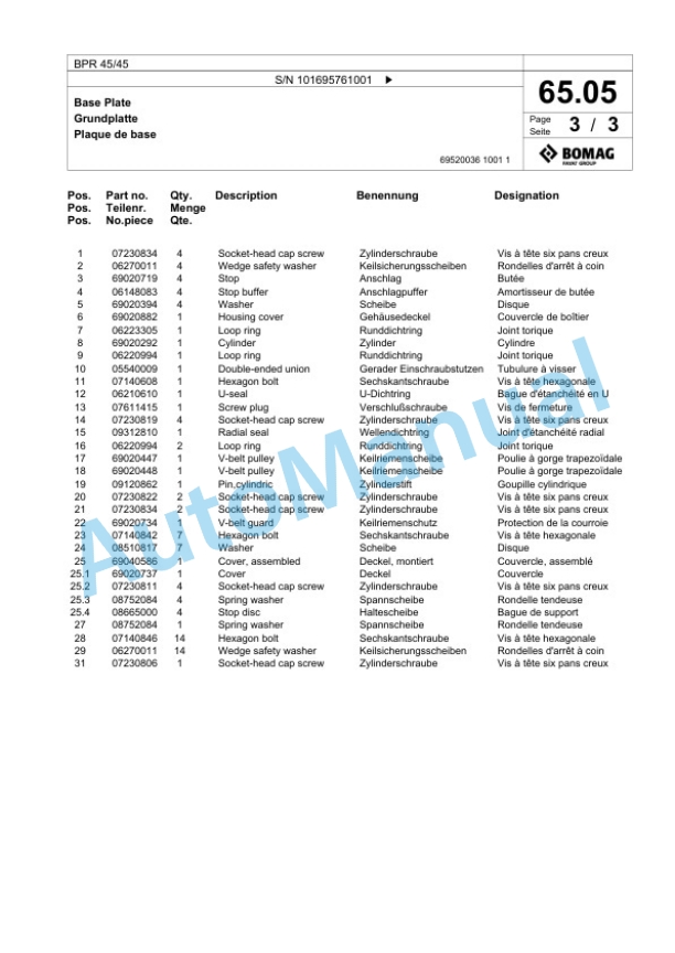 Bomag BPR 45-45 Vibratory Plate Compactor Spare Parts Catalogue 00826991 3 Bomag BPR 45-45 Vibratory Plate Compactor Spare Parts Catalogue 00826991-3