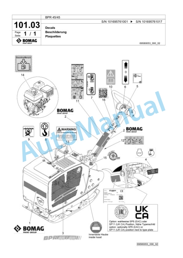 Bomag BPR 45-45 Vibratory Plate Compactor Spare Parts Catalogue 00826991 5 Bomag BPR 45-45 Vibratory Plate Compactor Spare Parts Catalogue 00826991-5