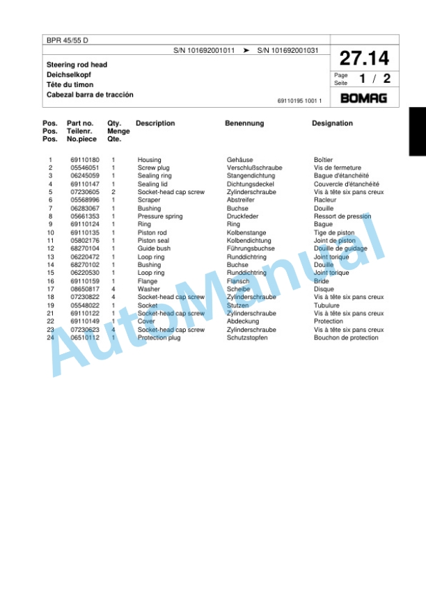 Bomag BPR 45-55 D Vibratory Plate Compactor Spare Parts Catalogue 00817975 2 Bomag BPR 45-55 D Vibratory Plate Compactor Spare Parts Catalogue 00817975-2
