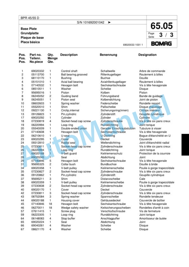 Bomag BPR 45-55 D Vibratory Plate Compactor Spare Parts Catalogue 00817975 5 Bomag BPR 45-55 D Vibratory Plate Compactor Spare Parts Catalogue 00817975-5