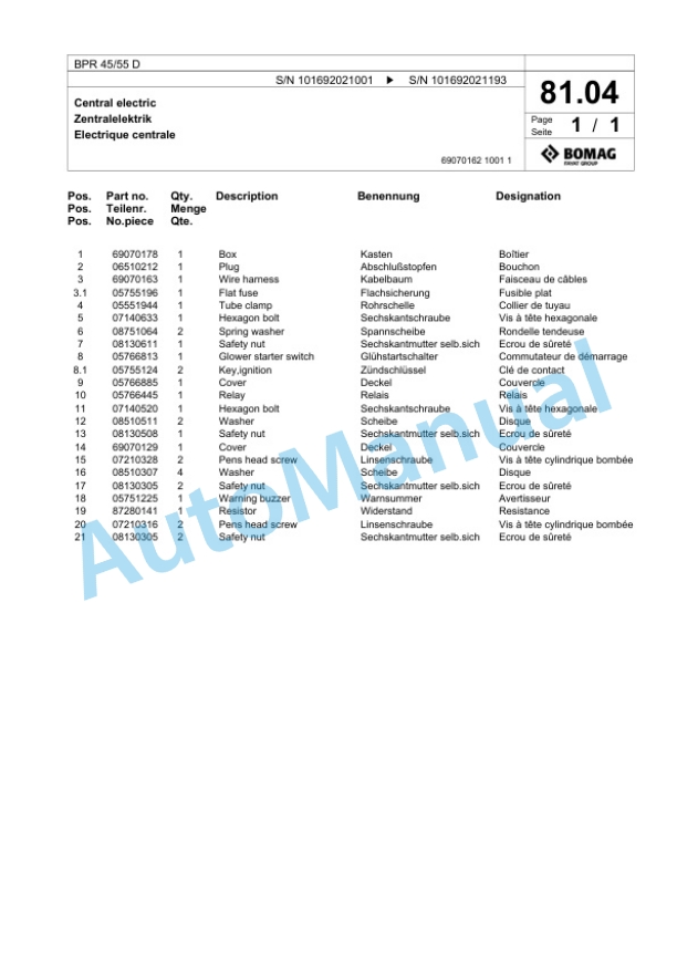Bomag BPR 45-55 D Vibratory Plate Compactor Spare Parts Catalogue 00817979 5 Bomag BPR 45-55 D Vibratory Plate Compactor Spare Parts Catalogue 00817979-5