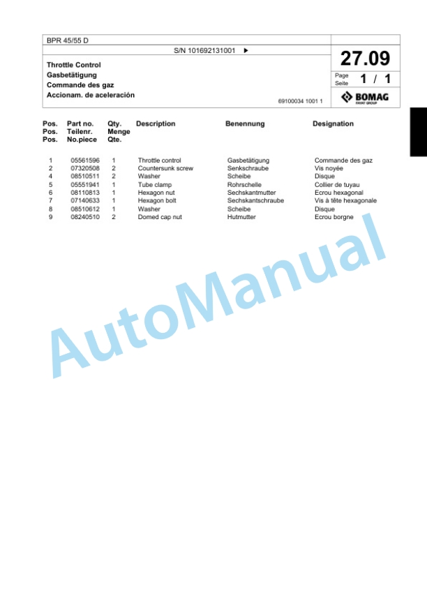 Bomag BPR 45-55 D Vibratory Plate Compactor Spare Parts Catalogue 00818491 2 Bomag BPR 45-55 D Vibratory Plate Compactor Spare Parts Catalogue 00818491-2