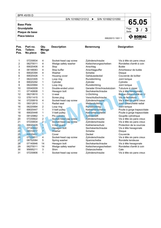 Bomag BPR 45-55 D Vibratory Plate Compactor Spare Parts Catalogue 00818491 5 Bomag BPR 45-55 D Vibratory Plate Compactor Spare Parts Catalogue 00818491-5