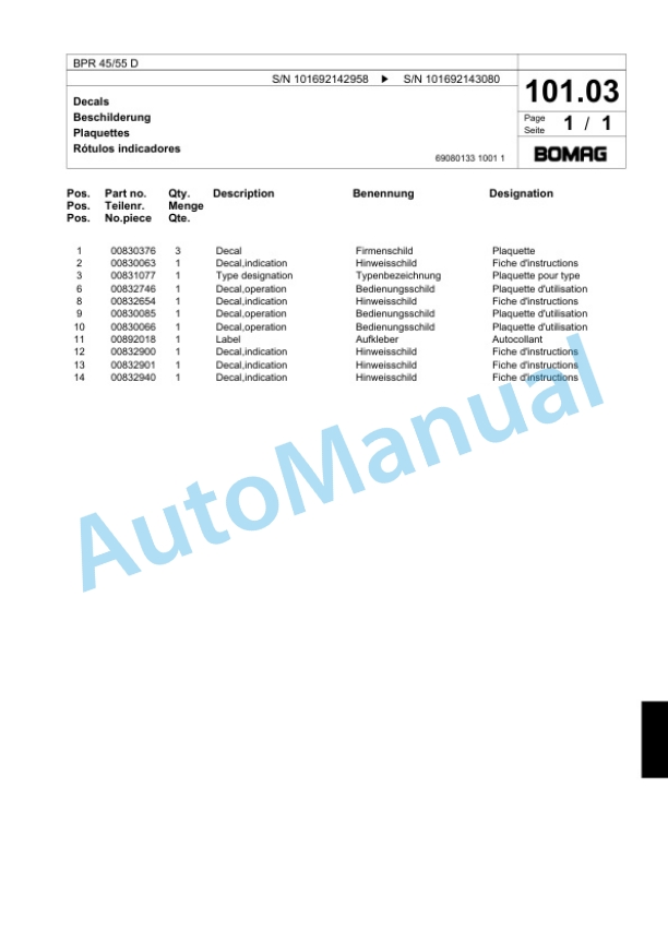Bomag BPR 45-55 D Vibratory Plate Compactor Spare Parts Catalogue 00818765 4 Bomag BPR 45-55 D Vibratory Plate Compactor Spare Parts Catalogue 00818765-4