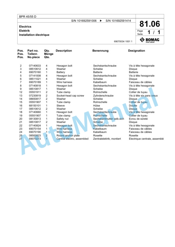 Bomag BPR 45-55 D Vibratory Plate Compactor Spare Parts Catalogue 00824321 3 Bomag BPR 45-55 D Vibratory Plate Compactor Spare Parts Catalogue 00824321-3