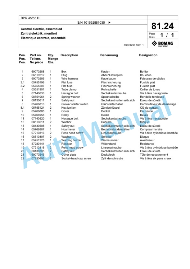 Bomag BPR 45-55 D Vibratory Plate Compactor Spare Parts Catalogue 00825015-4