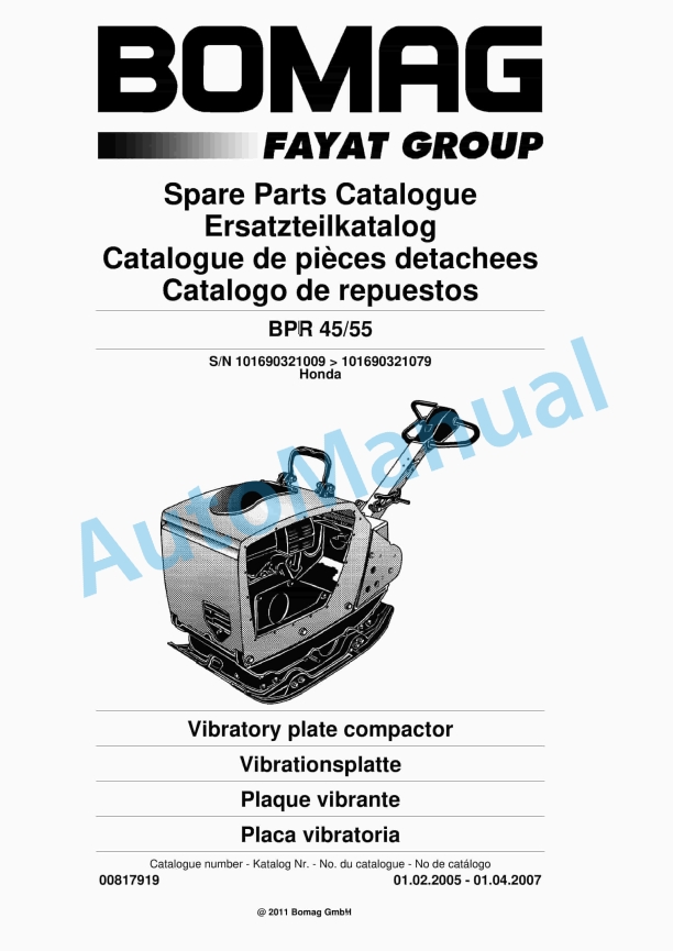 Bomag BPR 45-55 Vibratory Plate Compactor Spare Parts Catalogue 00817919 1 Bomag BPR 45-55 Vibratory Plate Compactor Spare Parts Catalogue 00817919