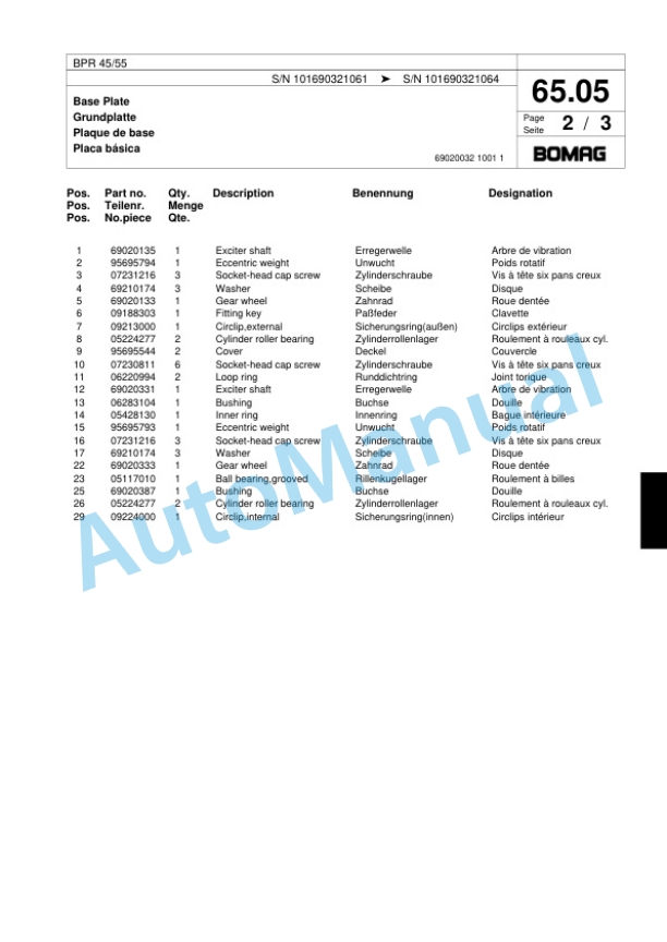 Bomag BPR 45-55 Vibratory Plate Compactor Spare Parts Catalogue 00817919 3 Bomag BPR 45-55 Vibratory Plate Compactor Spare Parts Catalogue 00817919-3