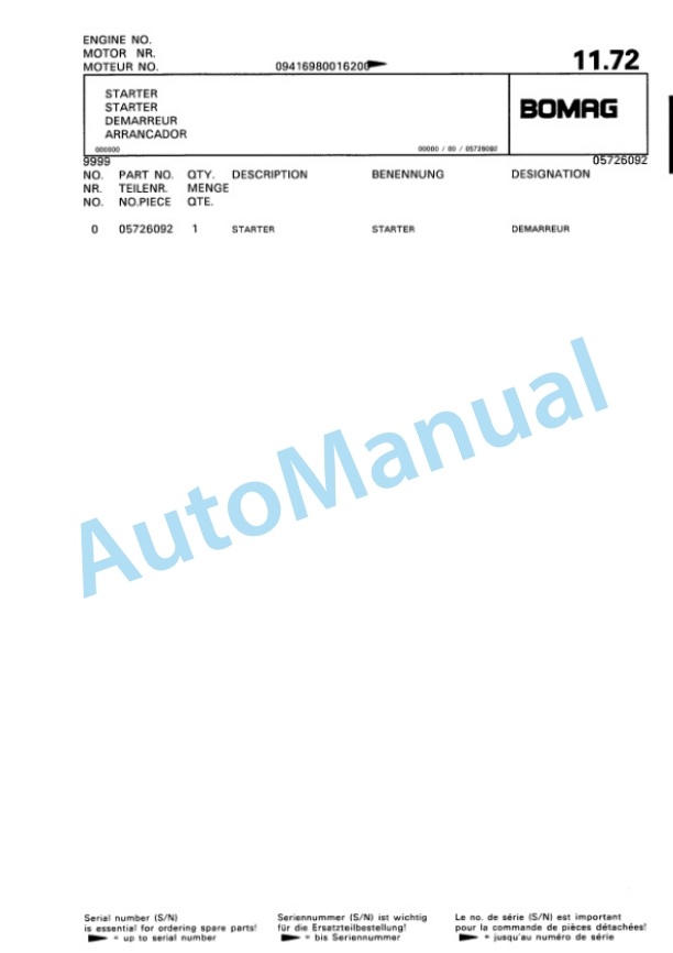Bomag BPR 50-52 D-2. BPR 55-52 D-2, BPR 60-52 D-2 Vibratory Plate Compactor Spare Parts Catalogue 00811350 4 Bomag BPR 50-52 D-2. BPR 55-52 D-2, BPR 60-52 D-2 Vibratory Plate Compactor Spare Parts Catalogue 00811350-4