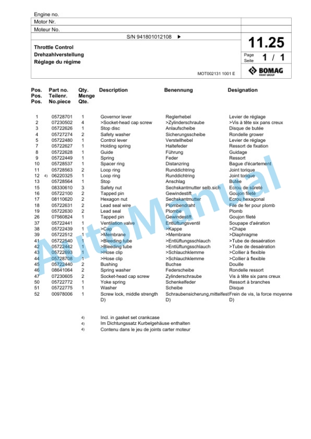 Bomag BPR 50-52D-3, BPR 55-52D-3 Vibratory Plate Compactor Spare Parts Catalogue 00817440 2 Bomag BPR 50-52D-3, BPR 55-52D-3 Vibratory Plate Compactor Spare Parts Catalogue 00817440-2
