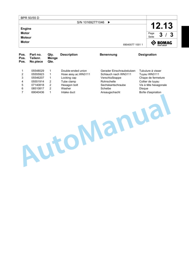 Bomag BPR 50-55 D Vibratory Plate Compactor Spare Parts Catalogue 00824381 2 Bomag BPR 50-55 D Vibratory Plate Compactor Spare Parts Catalogue 00824381-2