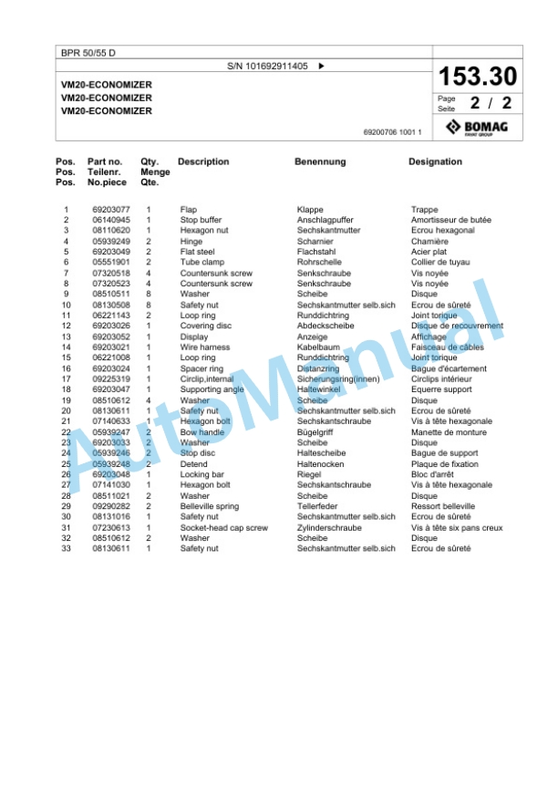 Bomag BPR 50-55 D Vibratory Plate Compactor Spare Parts Catalogue 00824779 5 Bomag BPR 50-55 D Vibratory Plate Compactor Spare Parts Catalogue 00824779-5