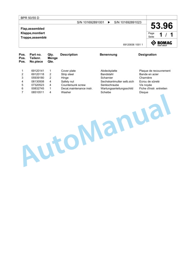 Bomag BPR 50-55 D Vibratory Plate Compactor Spare Parts Catalogue 00825017 3 Bomag BPR 50-55 D Vibratory Plate Compactor Spare Parts Catalogue 00825017-3