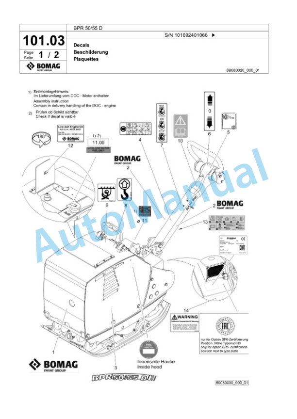 Bomag BPR 50-55 D Vibratory Plate Compactor Spare Parts Catalogue 00825245 5 Bomag BPR 50-55 D Vibratory Plate Compactor Spare Parts Catalogue 00825245-5