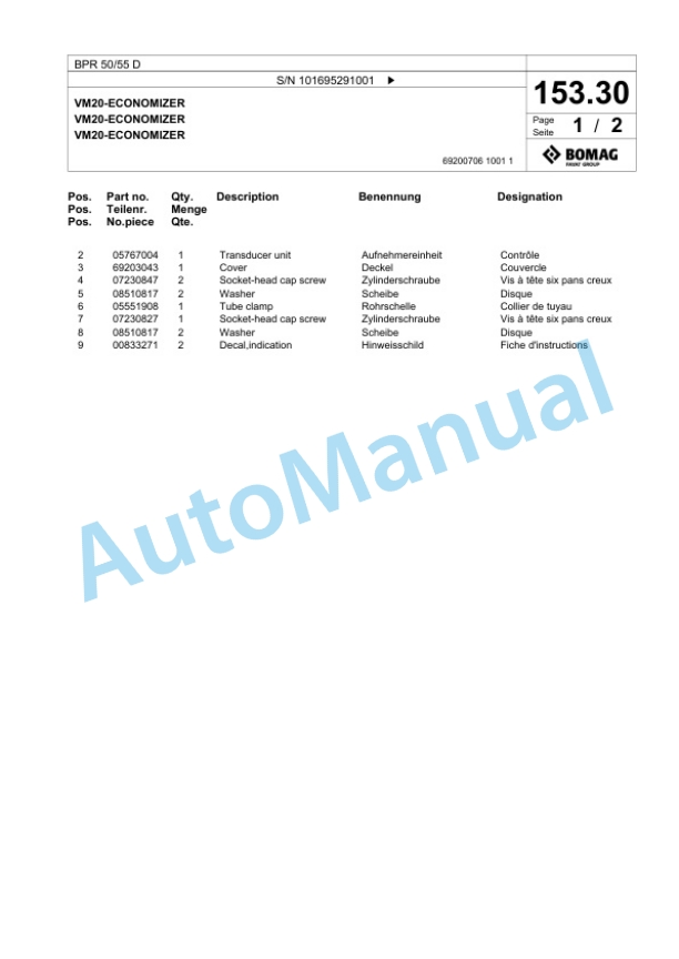 Bomag BPR 50-55 D Vibratory Plate Compactor Spare Parts Catalogue 00825801 5 Bomag BPR 50-55 D Vibratory Plate Compactor Spare Parts Catalogue 00825801-5