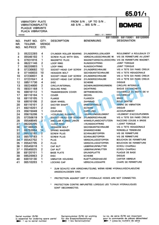Bomag BPR 50-55 HE Vibratory Plate Compactor Spare Parts Catalogue 00813334 4 Bomag BPR 50-55 HE Vibratory Plate Compactor Spare Parts Catalogue 00813334-4